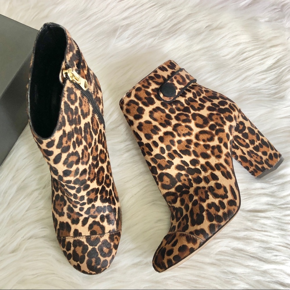 Ann Taylor | Leopard Print Imogen Button Booties Calf Hair